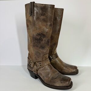 Frye Harness Calvary Boots Tall Brown Distressed Leather Western Biker 9 M